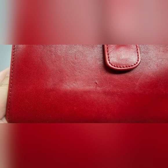 Tusk Classic Long Slim Red Leather Bifold Wallet Purple Tan Interior Credit Card - Picture 4 of 16